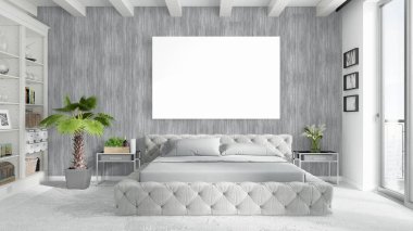 Boş çerçeve ile modern parlak iç. 3D render