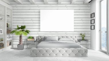 Boş çerçeve ile modern parlak iç. 3D render