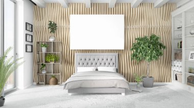 Boş çerçeve ile modern parlak iç. 3D render