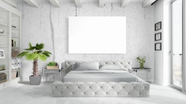 Boş çerçeve ile modern parlak iç. 3D render