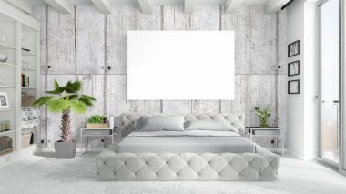 Boş çerçeve ile modern parlak iç. 3D render