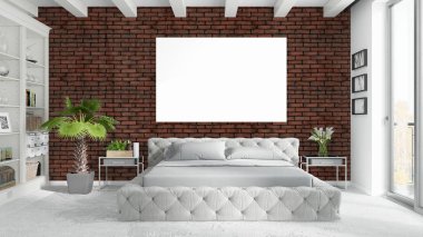 Boş çerçeve ile modern parlak iç. 3D render