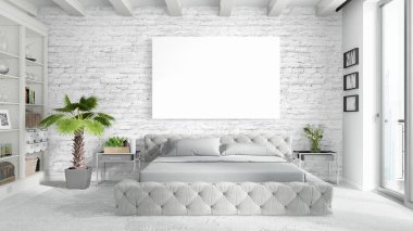 Boş çerçeve ile modern parlak iç. 3D render