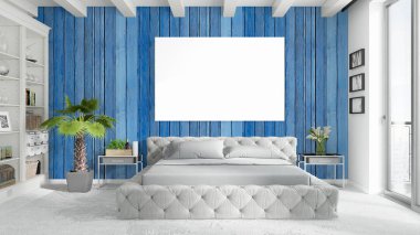 Boş çerçeve ile modern parlak iç. 3D render