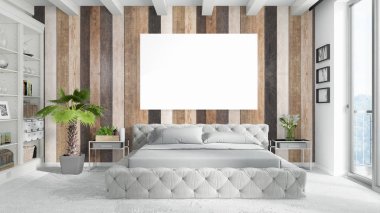 Boş çerçeve ile modern parlak iç. 3D render