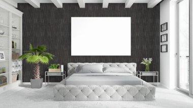 Boş çerçeve ile modern parlak iç. 3D render