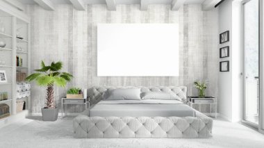 Boş çerçeve ile modern parlak iç. 3D render