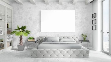 Boş çerçeve ile modern parlak iç. 3D render