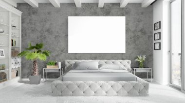 Boş çerçeve ile modern parlak iç. 3D render