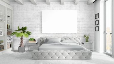 Boş çerçeve ile modern parlak iç. 3D render