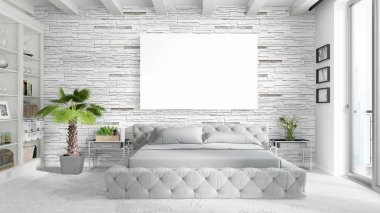 Boş çerçeve ile modern parlak iç. 3D render