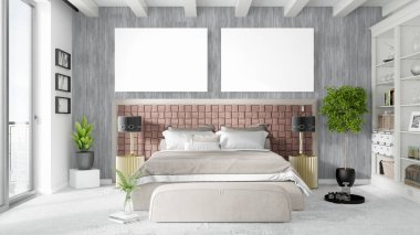 Boş çerçeve ile modern parlak iç. 3D render