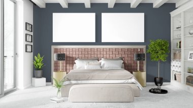 Boş çerçeve ile modern parlak iç. 3D render