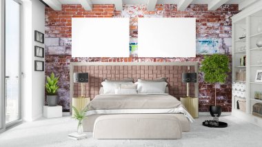 Boş çerçeve ile modern parlak iç. 3D render