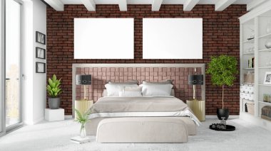 Boş çerçeve ile modern parlak iç. 3D render