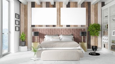 Boş çerçeve ile modern parlak iç. 3D render