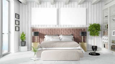 Boş çerçeve ile modern parlak iç. 3D render