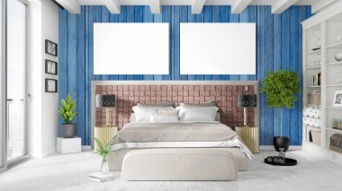 Boş çerçeve ile modern parlak iç. 3D render