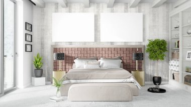 Boş çerçeve ile modern parlak iç. 3D render