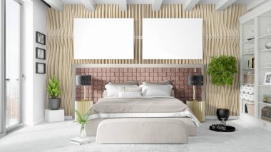 Boş çerçeve ile modern parlak iç. 3D render