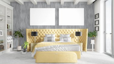 Boş çerçeve ile modern parlak iç. 3D render