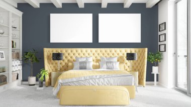 Boş çerçeve ile modern parlak iç. 3D render