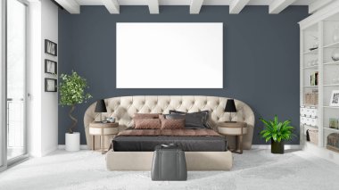 Boş çerçeve ile modern parlak iç. 3D render