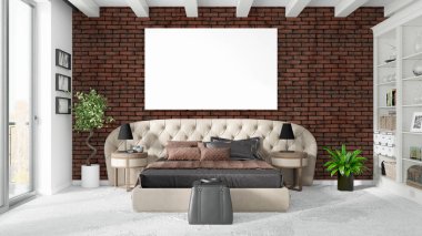 Boş çerçeve ile modern parlak iç. 3D render