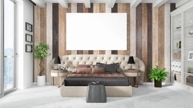 Boş çerçeve ile modern parlak iç. 3D render