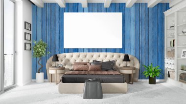 Boş çerçeve ile modern parlak iç. 3D render