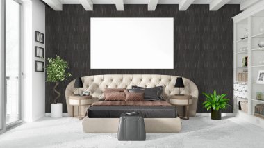 Boş çerçeve ile modern parlak iç. 3D render