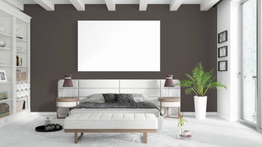 Boş çerçeve ile modern parlak iç. 3D render