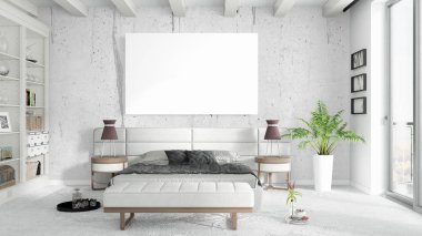 Boş çerçeve ile modern parlak iç. 3D render