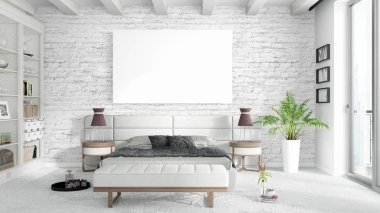 Boş çerçeve ile modern parlak iç. 3D render