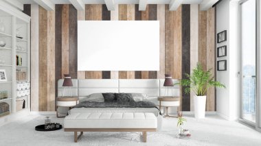 Boş çerçeve ile modern parlak iç. 3D render