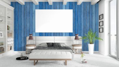 Boş çerçeve ile modern parlak iç. 3D render