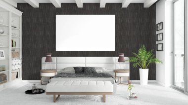 Boş çerçeve ile modern parlak iç. 3D render