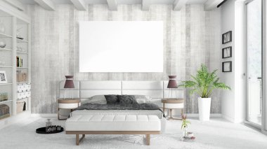 Boş çerçeve ile modern parlak iç. 3D render