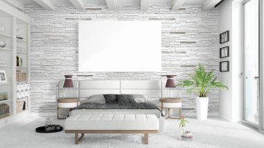 Boş çerçeve ile modern parlak iç. 3D render