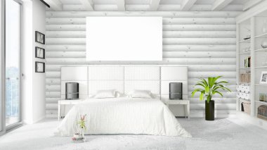 Boş çerçeve ile modern parlak iç. 3D render