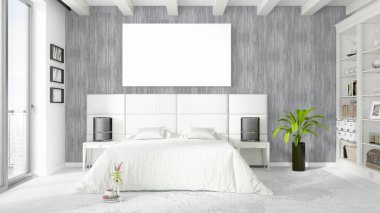 Boş çerçeve ile modern parlak iç. 3D render