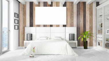 Boş çerçeve ile modern parlak iç. 3D render