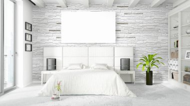 Boş çerçeve ile modern parlak iç. 3D render