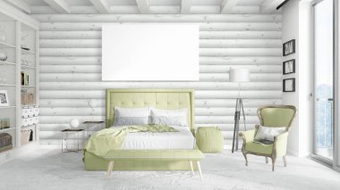 Boş çerçeve ile modern parlak iç. 3D render