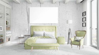 Boş çerçeve ile modern parlak iç. 3D render