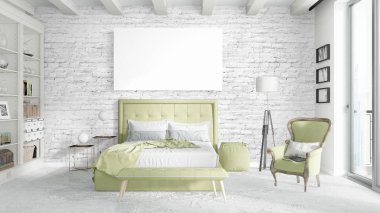 Boş çerçeve ile modern parlak iç. 3D render