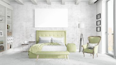 Boş çerçeve ile modern parlak iç. 3D render