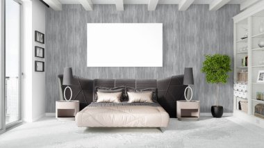 Boş çerçeve ile modern parlak iç. 3D render