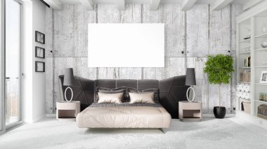 Boş çerçeve ile modern parlak iç. 3D render