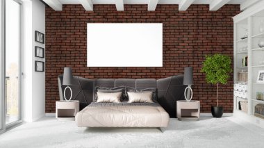 Boş çerçeve ile modern parlak iç. 3D render